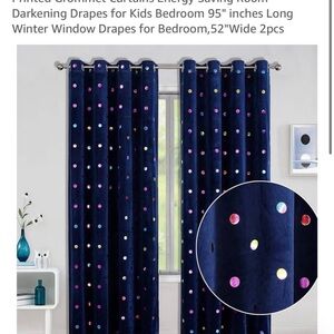 New Navy Velvet Grommet Curtains with Multicolor Polka Dots